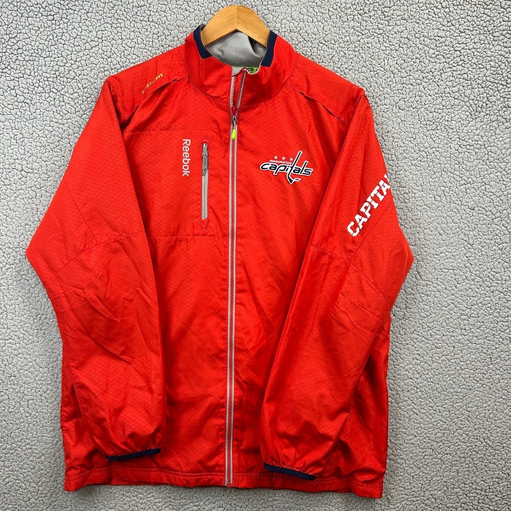 Vtg Washington Capitals Jacket Mens M Red NHL Hockey Reebok Full Zip‎ Center Ice